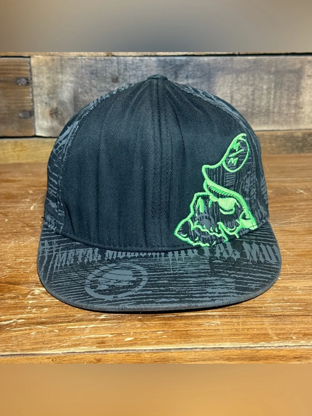 Metal Mulisha Black Flexfit Stretch Fit Size Youth Hat Cap Neon Green Skull Logo